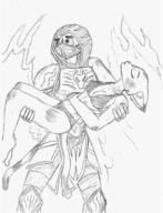 artist:Nicros_Man character:Katia_Managan character:your_weird_OC fire fire_safety monochrome