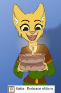 Katia's_wizard_robe Khajiit artist:Zargothrax black_eyes cake character:Katia_Managan fansnark happy text updates