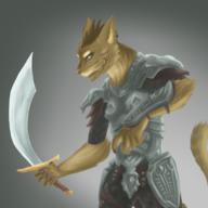 Skyrim armor artist:Furrymoan blue_eyes character:Katia_Managan curved_swords